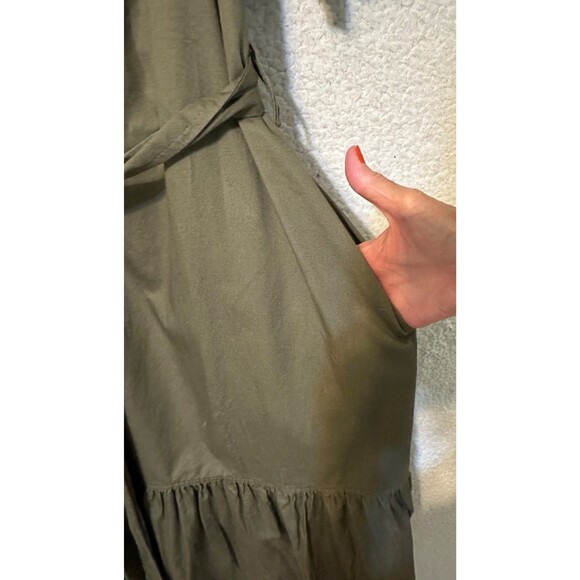 Free Assembly Ruffle Neck Belted‎ Midi Dress Short Sleeve Green XL - Picture 12 of 15